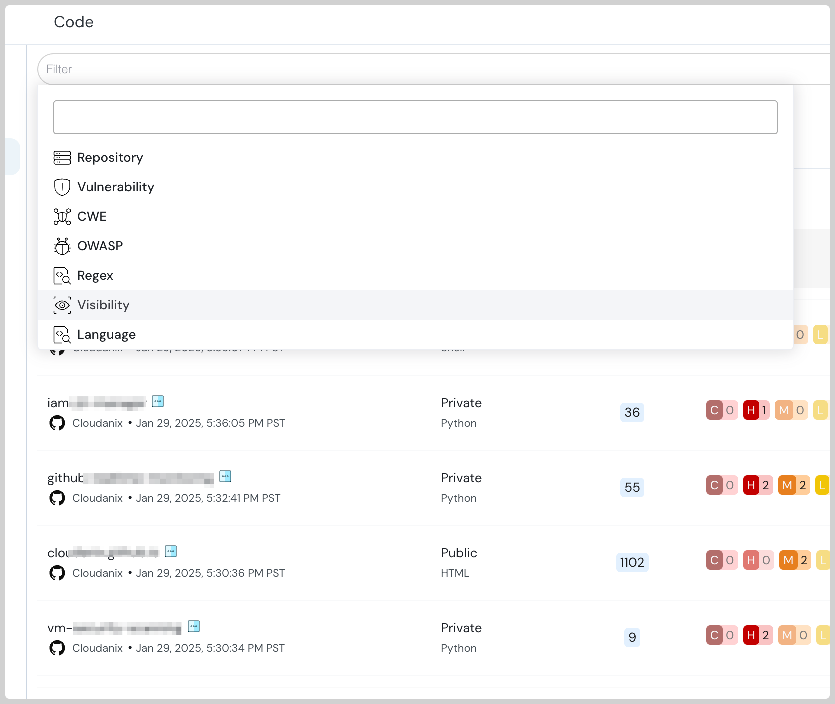 Cloudanix code security posture dashboard