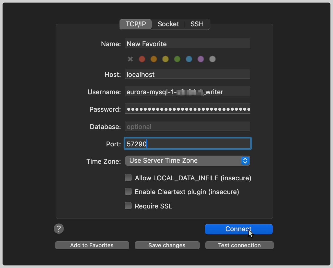TCP/IP popup window for connection